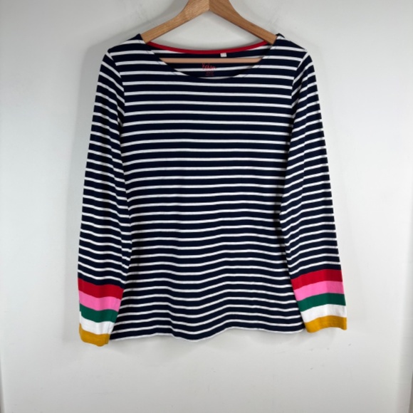 Boden Breton Long Sleeve T Shirt 13 Rainbow Cuff Tee Navy Stripe Nautical Preppy - Picture 2 of 11
